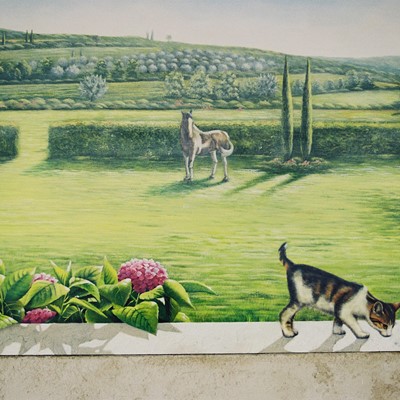pannello dipinto applicato su parete sottoportico villa privata Illasi (VR) - Particolare